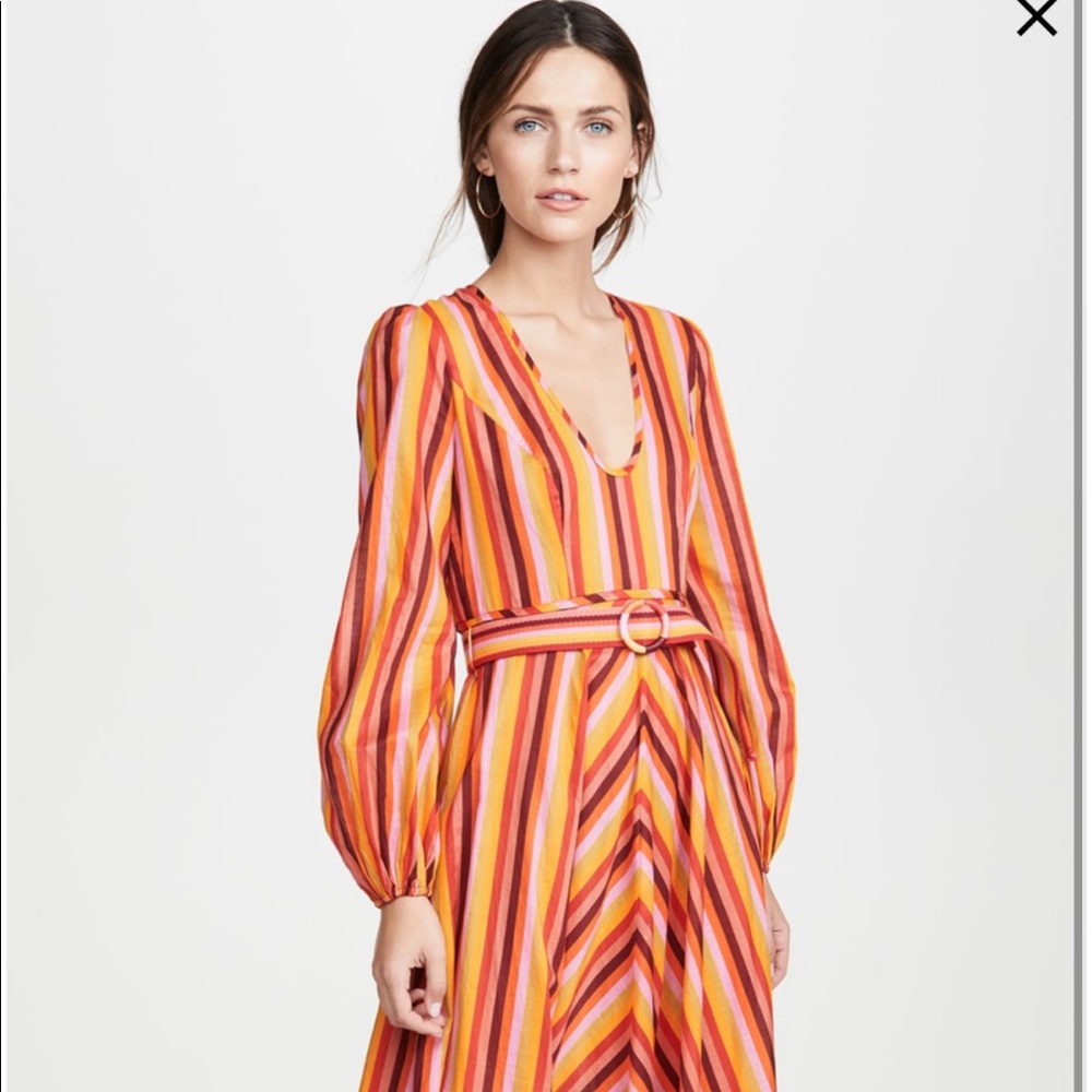 NWT Zimmermann Goldie Plunge Rainbow Midi Dress